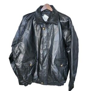 Napoline Leather Outfitters Black Patchwork Bomber Jacket Mens 4XL New W/ Defect